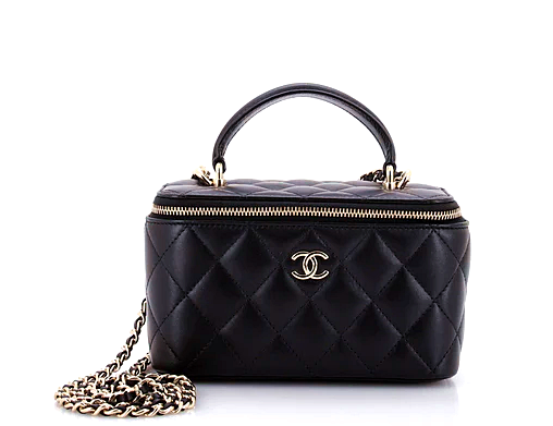 CHANEL VANITY CASE GOLD LOGO QUILTED