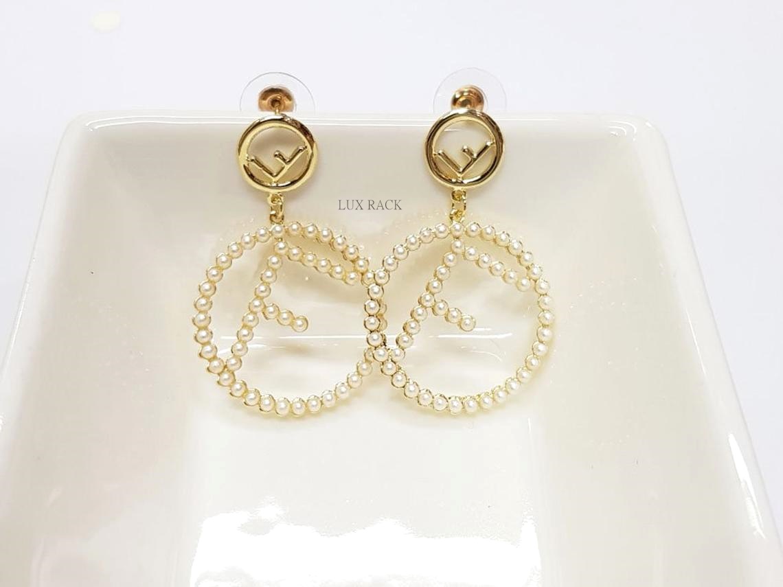 F Is Fendi Earrings Replica Vintage Logo Hoop Pendant Charm Gucci Ring Chanel