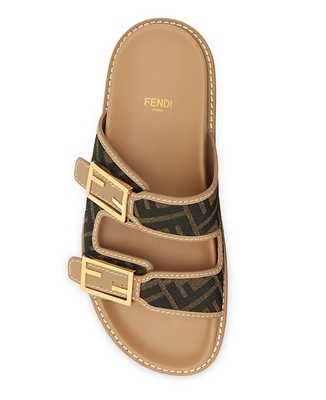 FENDI CANVAS SLIDES SANDALS