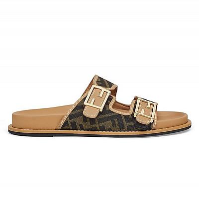 FENDI CANVAS SLIDES SANDALS