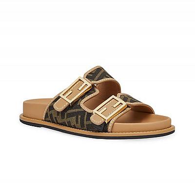 FENDI CANVAS SLIDES SANDALS