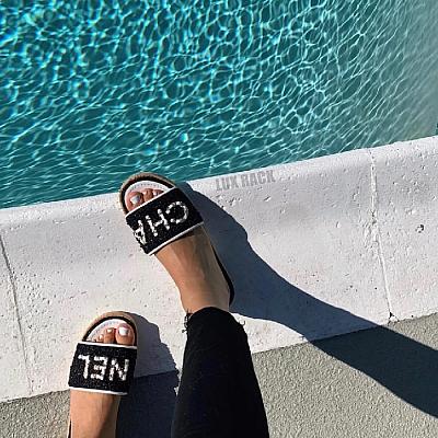 CHANEL TWEED SLIDES CORK BLOCK SANDALS - (Colors Available)