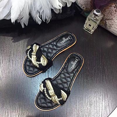 black chanel pool slides