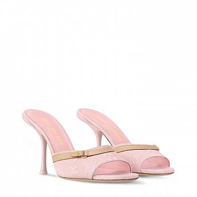 LV DENIM HEELS KITTEN MULES