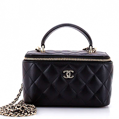 CHANEL VANITY CASE GOLD LOGO QUILTED