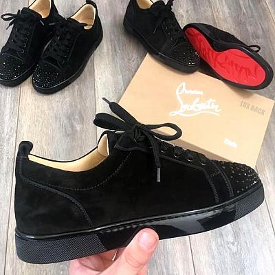 LOUBOUTIN LOW CUT PAVED FRONT STRASS SUEDE SNEAKER