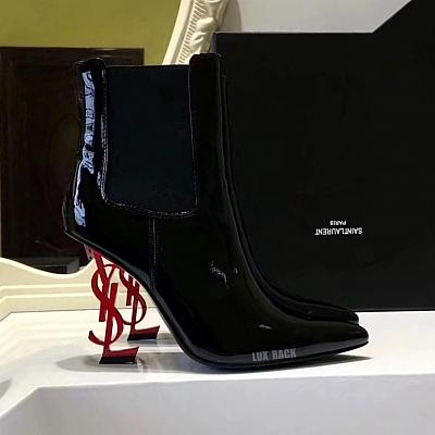 YSL OPYUM PATENT POINT TOE ANKLE BOOT